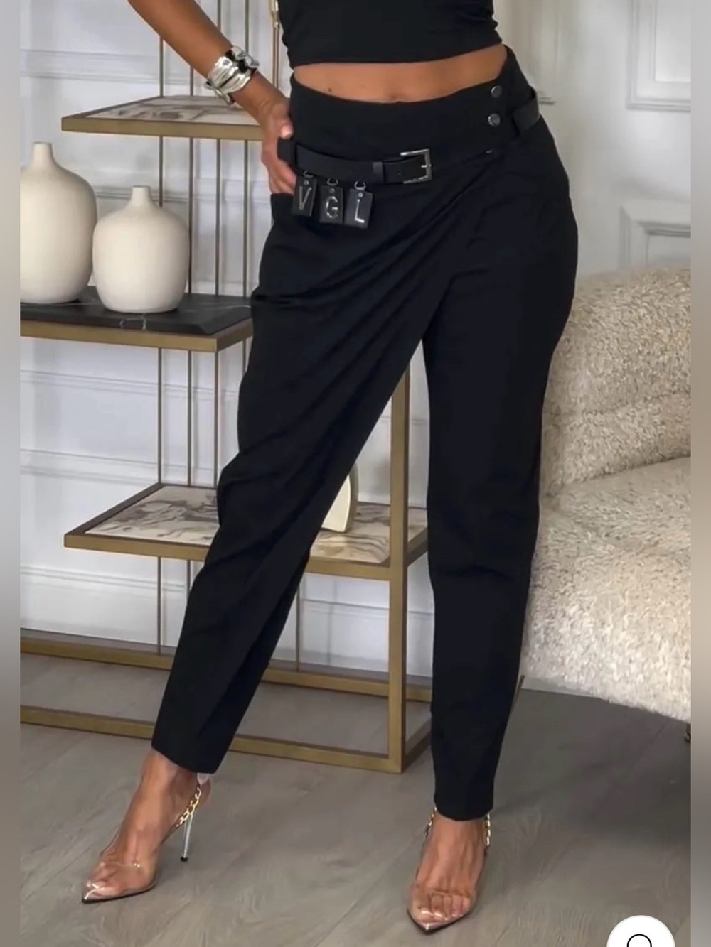 Black Wrap Front High Waist Pants Side Zip NWOT Size S